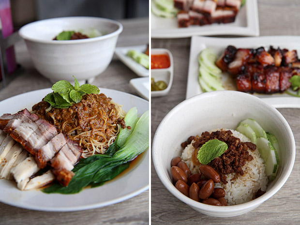 干咖哩烧肉面（左）和卤肉饭（右）都是店内推荐的美食。- Choo Choy May摄-