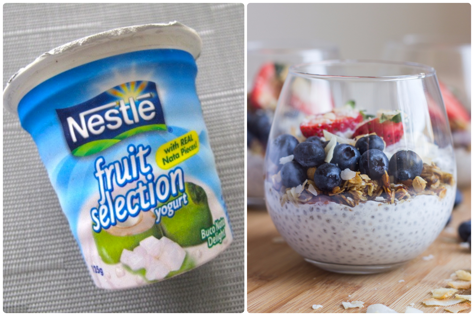 过期了还能吃的酸奶，是左图那种，而不是右图已经制作成布丁的酸奶类甜品，因为甜品基本上要在当天就要吃掉了。-摘自网络-