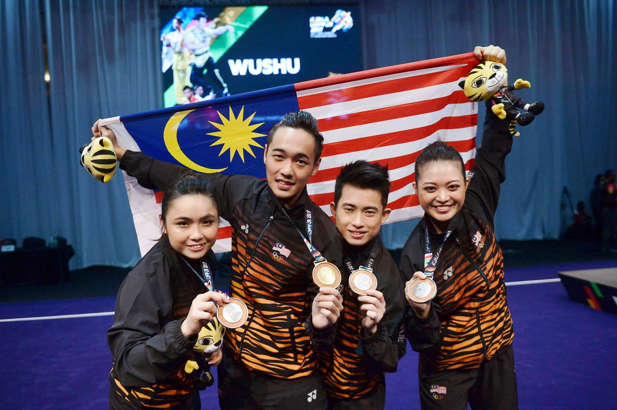 大马武术队在东运会首日上午的比赛中，拿下1金3银唱丰收！-摘自大马体理会FB-