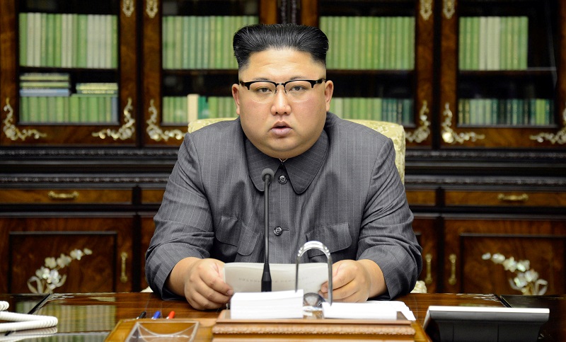 North Korea's leader Kim Jong Un makes a statement regarding U.S. President Donald Trump's speech at the U.N. general assembly, in this undated photo released by North Korea's Korean Central News Agency (KCNA) in Pyongyang September 22, 2017. KCNA via REU