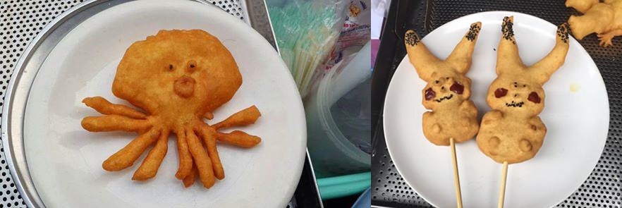 除了基本贩售的恐龙、大象、鳄鱼和龙造型之外，还可以要求店家度身订造造型油炸鬼，连章鱼和皮卡丘都出现了。-摘自ปาท่องโก๋ โกเหน่งFB-