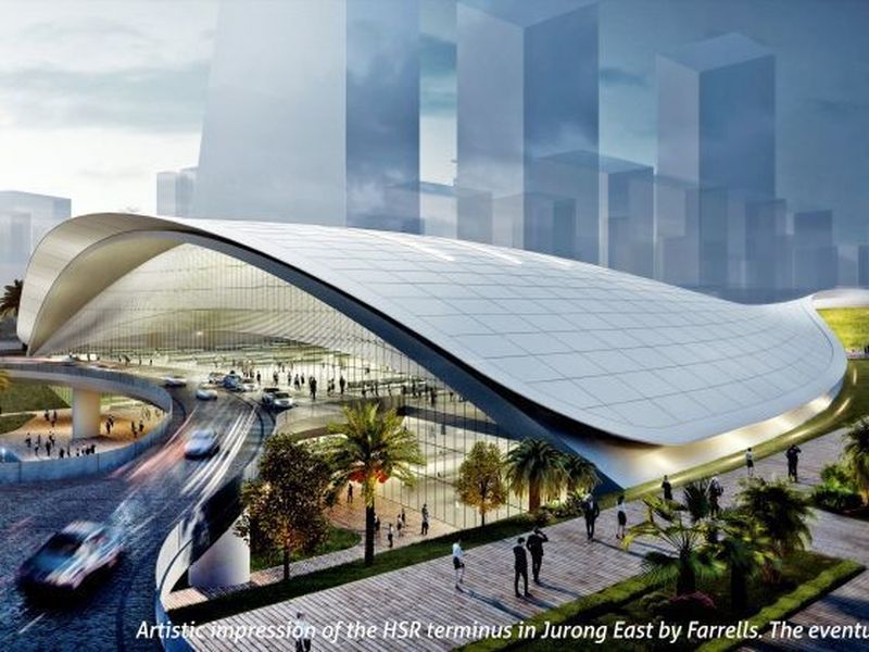 An artistu00e2u20acu2122s impression of the HSR terminus to be built in Jurong East. u00e2u20acu2022 Picture courtesy of FARRELLS/TODAY