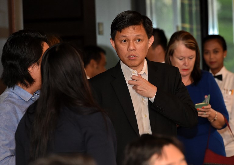 Chan Chun Sing (centre), attends the Foreign Correspondent Association lunch forum in Singapore on October 30, 2017. u00e2u20acu201d AFP pic