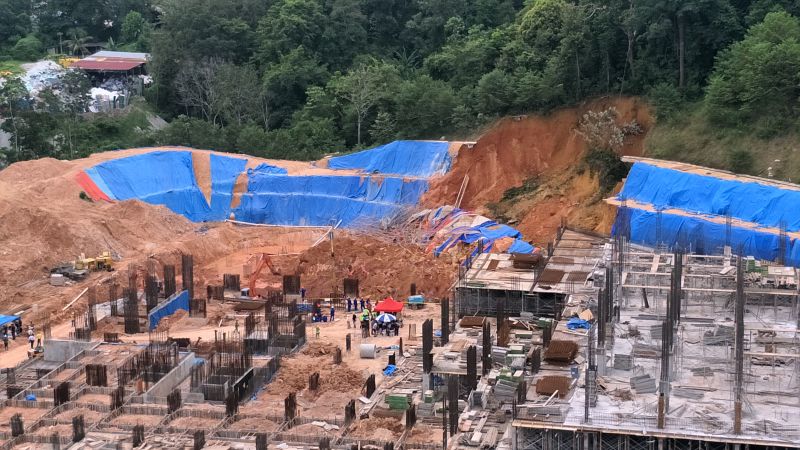 An aerial view of the landslide at a construction site in Tanjung Bungah in Penang October 21, 2017. u00e2u20acu2022 Picture by KE Ooi