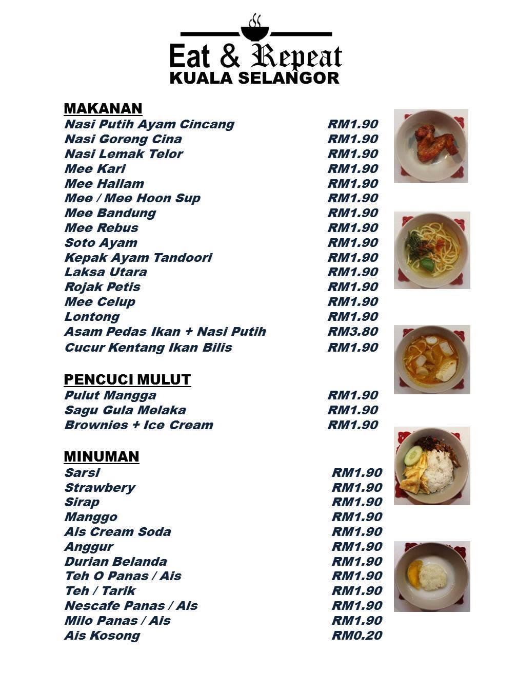 整份菜单都是RM1.90。-摘自Eat&Pepeat Cafe粉丝专页-