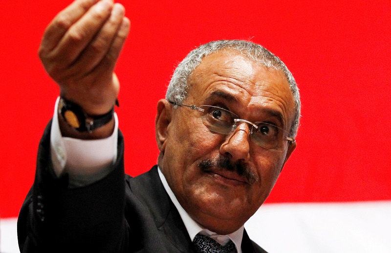 Yemen's then President Ali Abdullah Saleh gestures during a gathering of supporters in Sanaa February 20, 2011.  u00e2u20acu201d Reuters pic