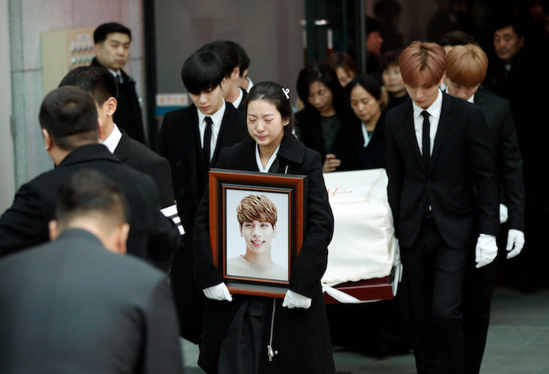 A portrait and the coffin of Kim Jong-hyun, the lead singer of top South Korean boy band SHINee, is carried during his funeral at a hospital in Seoul December 21, 2017. u00e2u20acu201d Reuters pic