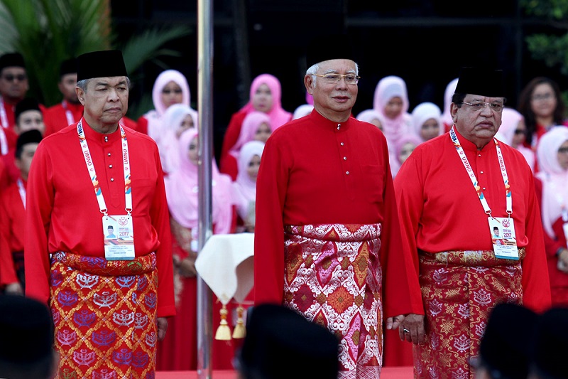 (From left) Datuk Seri Ahmad Zahid Hamidi, Umno president Datuk Seri Najib Razak and Datuk Seri Tengku Adnan Tengku Mansor during the Umno annual assembly in Kuala Lumpur December 7, 2017. u00e2u20acu201d Picture by Miera Zulyana