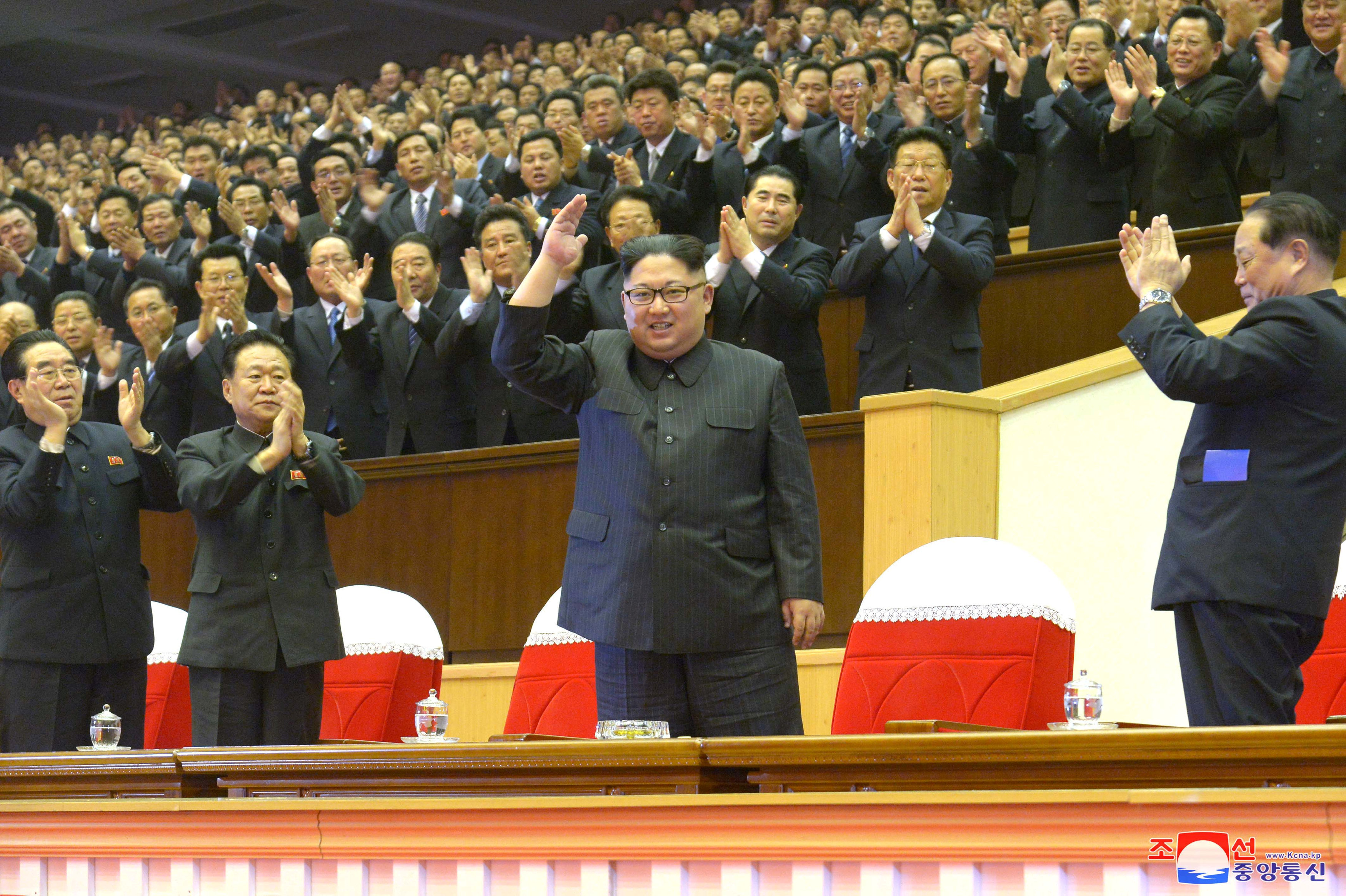 North Korean Kim Jong Un attends a music concert for the Attendants of the 5th Conference of Cell Chairpersons of the Workersu00e2u20acu2122 Party of Korea (WPK) held in Pyongyang in this photo released by North Koreau00e2u20acu2122s Korean Central News Agency December 30, 2017.