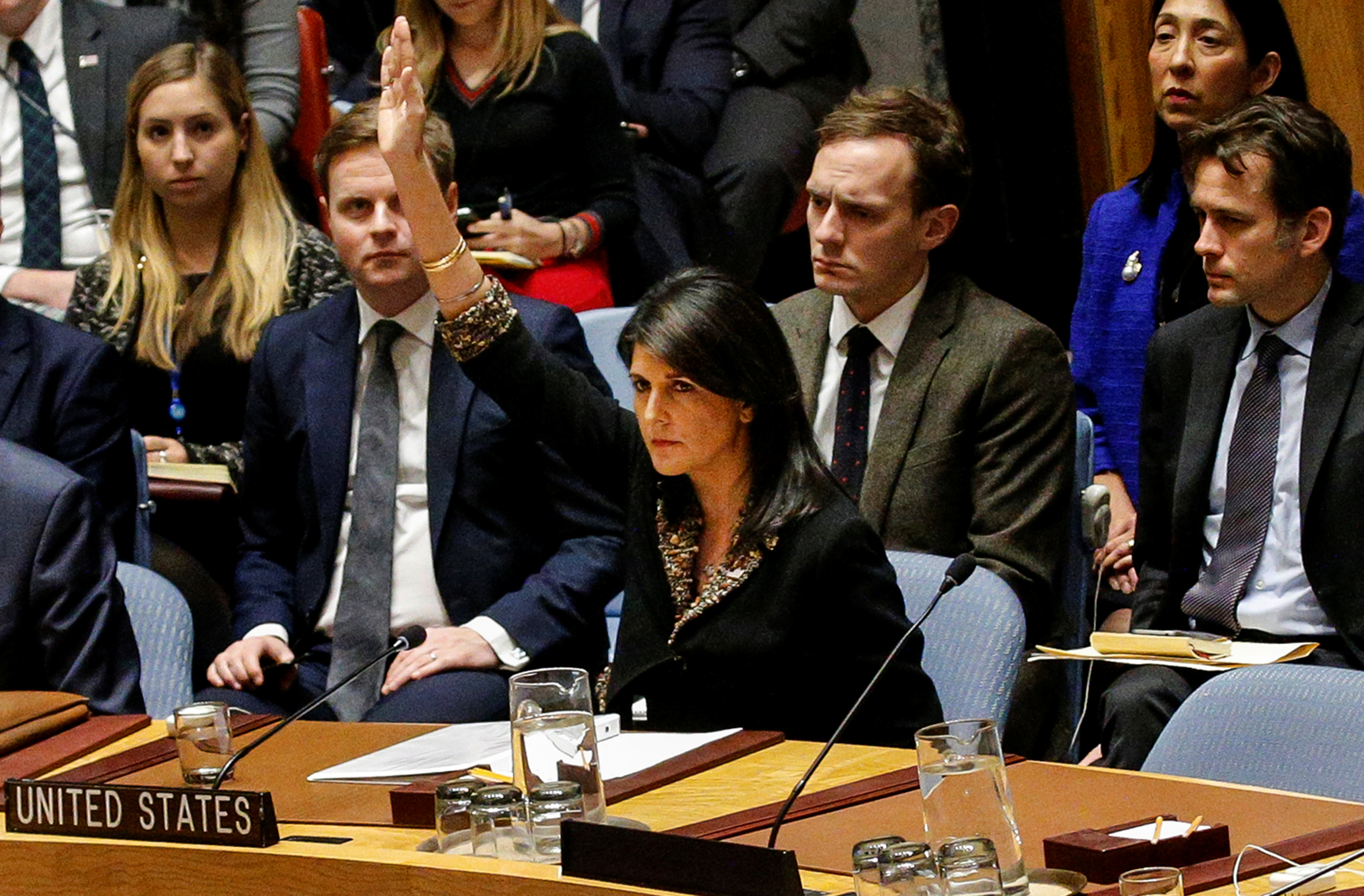Nikki Haley vetos an Egyptian-drafted resolution regarding recent decisions concerning the status of Jerusalem at UN Headquarters in New York City, December 18, 2017. u00e2u20acu201d Reuters pic 
