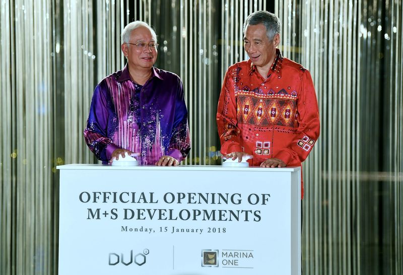 Prime Minister Datuk Seri Najib Razak and his Singapore counterpart Lee Hsien Loong declaring open Marine One and DUO at Marina One in Singapore, January 15, 2018. u00e2u20acu201d Bernama pic