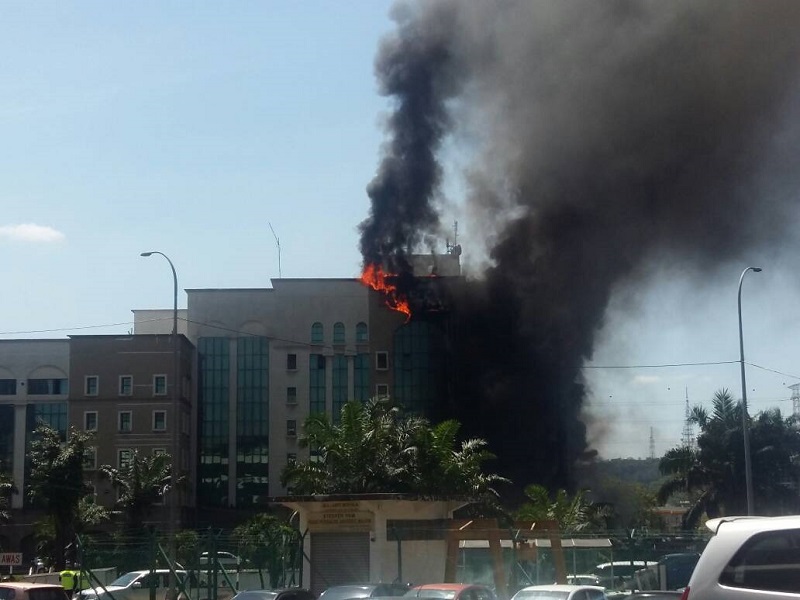 Pictures and videos circulating online showed the The Employees Provident Fund building at Jalan Gasing engulfed in smoke and flames.n