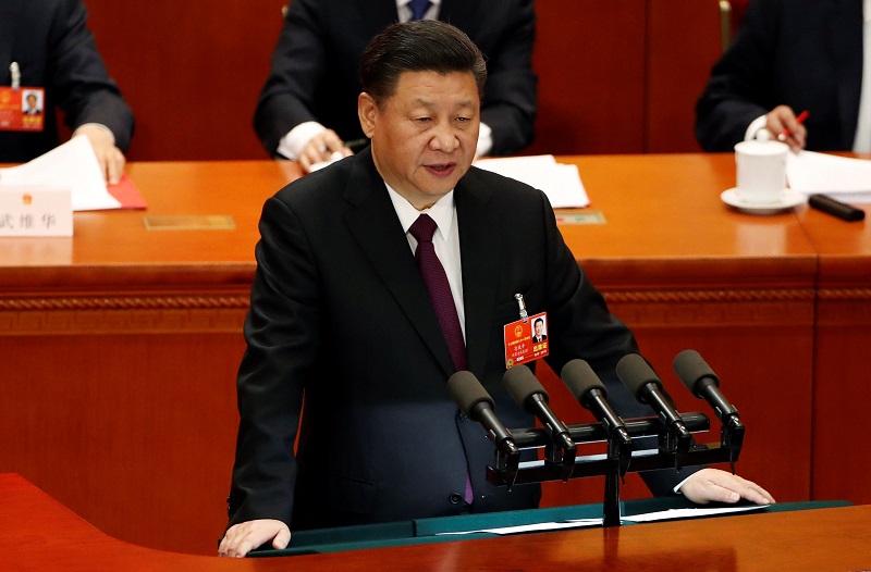 Chinese President Xi Jinping speaks at the closing session of the National People's Congress (NPC) at the Great Hall of the People in Beijing, China March 20, 2018. REUTERS/Damir Sagolj