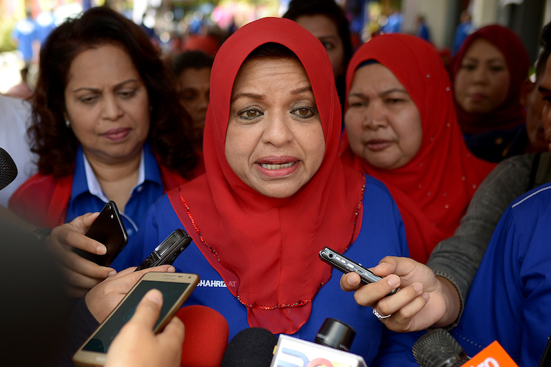 Barisan Nasional Wanita leader Tan Sri Shahrizat Abdul Jalil speaks to reporters as she arrives for the launching of the Barisan Nasional women election machinery in Kepong March 24, 2018. u00e2u20acu201d Picture by Mukhriz Hazim
