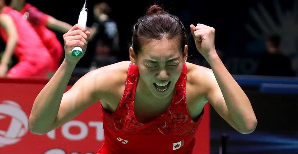 李文珊在爆冷击退强敌拉查诺后兴奋大喊!-摘自世羽联FB-
