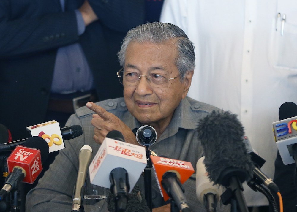 Tun Dr Mahathir Mohamad speaks at a press conference in Petaling Jaya May 10, 2018. u00e2u20acu201d Picture by Razak Ghazali