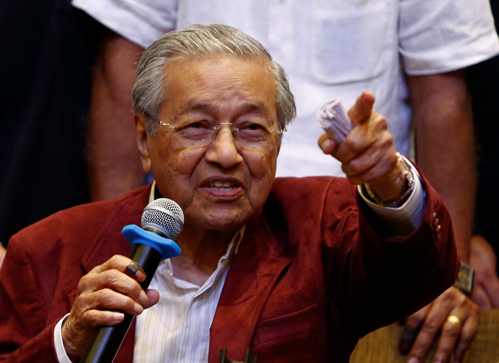 Tun Dr Mahathir Mohamad reacts during a news conference in Petaling Jaya May 10, 2018.  u00e2u20acu201d Reuters pic