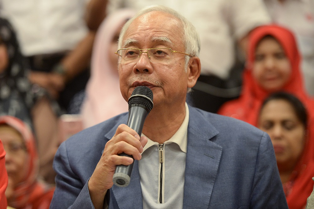 Datuk Seri Najib Razak speaks during a press conference announcing his resignation as Umno president and BN chairman in Kuala Lumpur May 12, 2018. u00e2u20acu201d Picture by Mukhriz Hazim