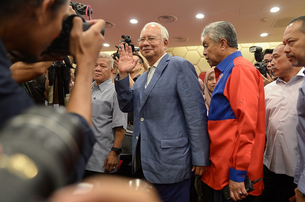 Datuk Seri Najib Razak leaves after a press conference to announce his resignation as Umno president and BN chairman in Kuala Lumpur May 12, 2018. u00e2u20acu201d Picture by Mukhriz Hazim