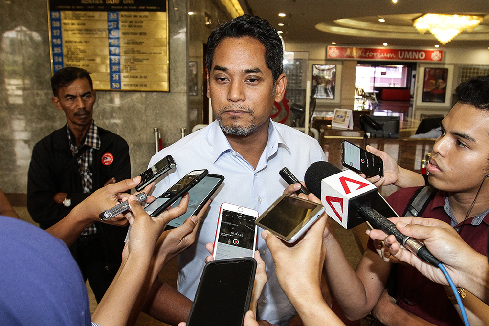 Umno Youth chief Khairy Jamaluddin speaks to reporters at PWTC in Kuala Lumpur May 19, 2018. u00e2u20acu201dPicture by Miera Zulyana