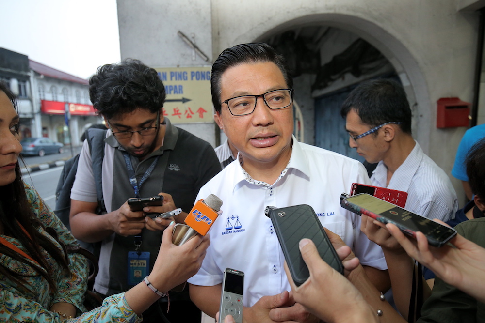 MCA president Datuk Seri Liow Tiong Lai speaks to reporters after meeting representatives of Chinese guilds in Kampar May 3, 2018. u00e2u20acu201d Picture by Marcus Pheong