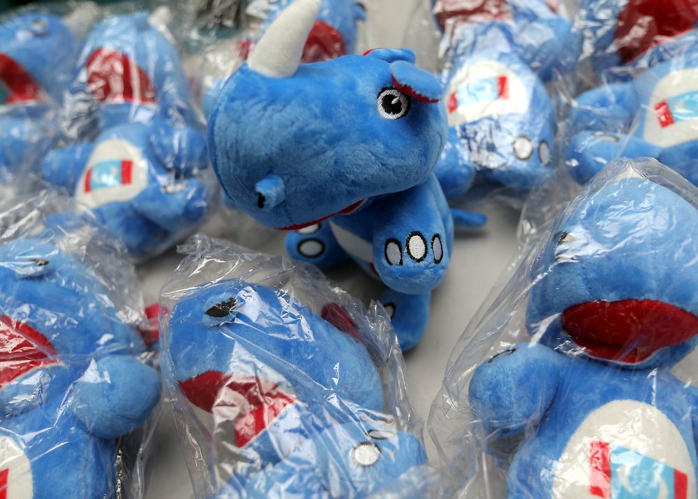 The PKR mascot u00e2u20acu201d a blue rhinoceros plush toy named 'Adil' u00e2u20acu201d is selling like hot cakes. u00e2u20acu201d Picture by Farhan Najib