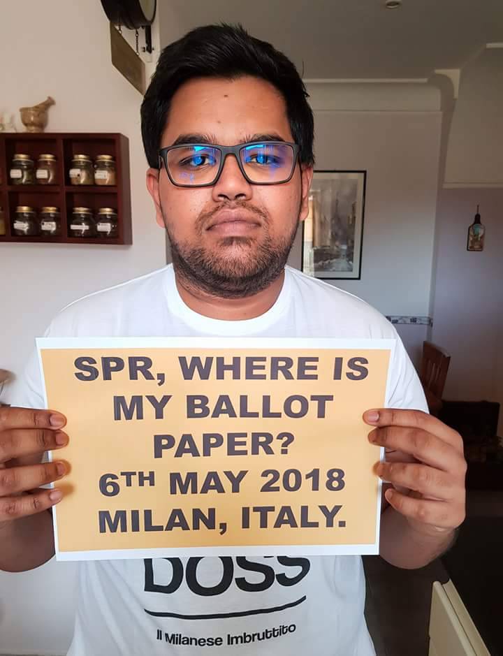 一名身在意大利的大马公民，也表示自己未收到选票，同样也询问选委会，自己何时才能得到选票。 -图取自社交媒体-