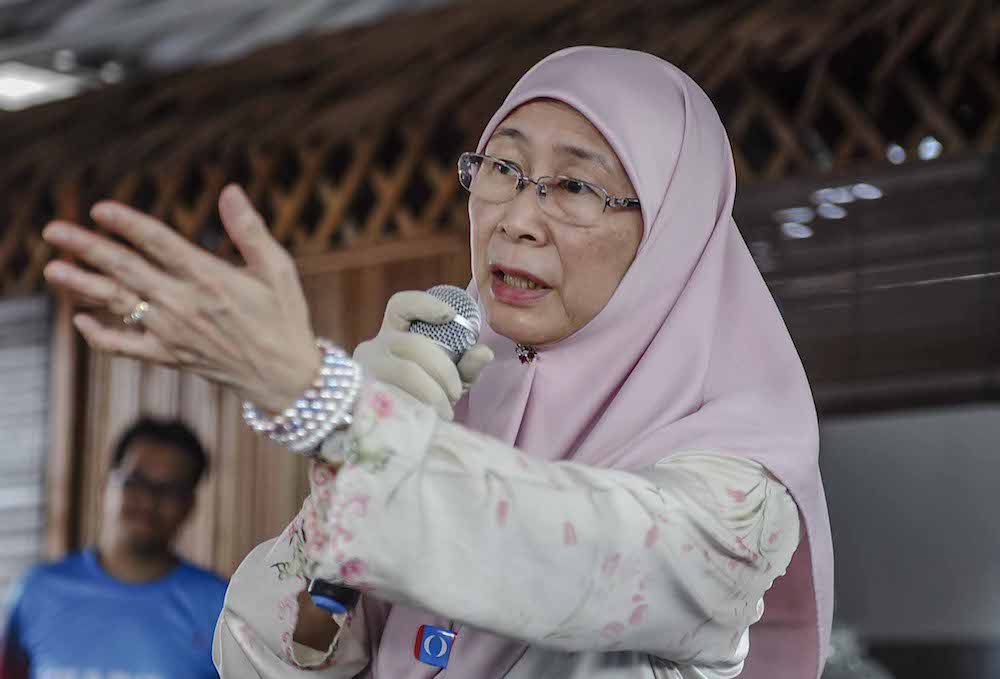 PKR president Datuk Seri Dr Wan Azizah Wan Ismail speaks at a meet-and-greet session in Muar May 7, 2018. u00e2u20acu201d Picture by Firdaus Latif