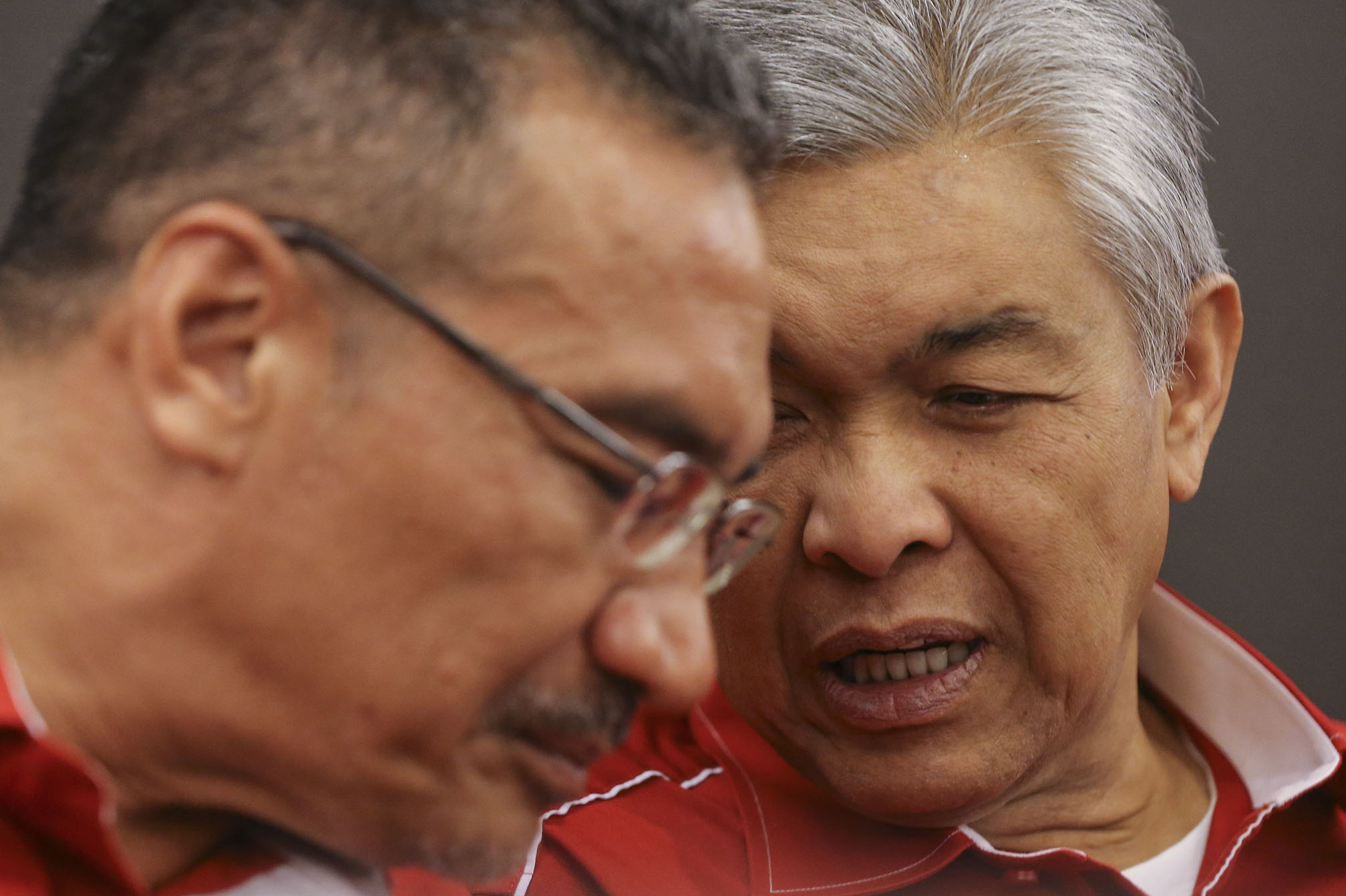 Datuk Seri Hishammuddin Hussein and Datuk Seri Ahmad Zahid Hamidi give a press conference at Menara Dato Onn in Kuala Lumpur May 14, 2018. u00e2u20acu201d Picture by Azneal Ishak