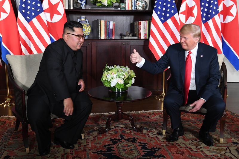US President Donald Trump and North Korean leader Kim Jong-un meet in a one-on-one bilateral session at the start of their summit at the Capella Hotel on the resort island of Sentosa 12, 2018. u00e2u20acu201d AFP pic