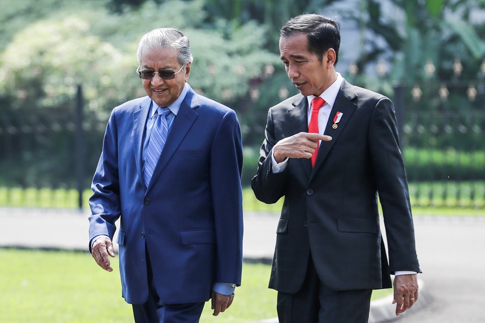 Prime Minister Tun Dr Mahathir Mohamad and Indonesiau00e2u20acu2122s President Joko Widodo walk for a tree planting ceremony during their meeting at the presidential palace in Bogor, West Java 29 June 2018. u00e2u20acu201d Reuters pic