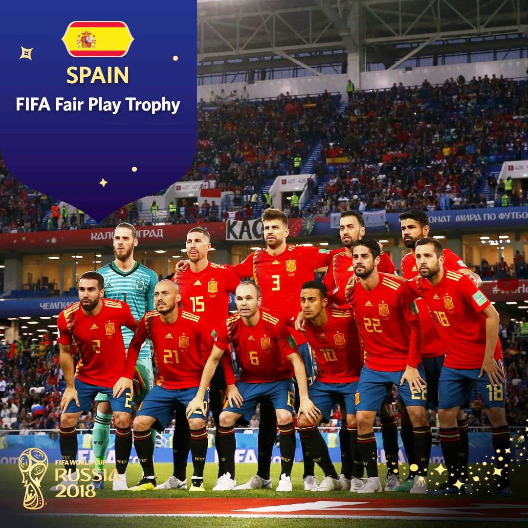 西班牙获公平竞赛奖。-摘自FIFA官方粉丝专页-