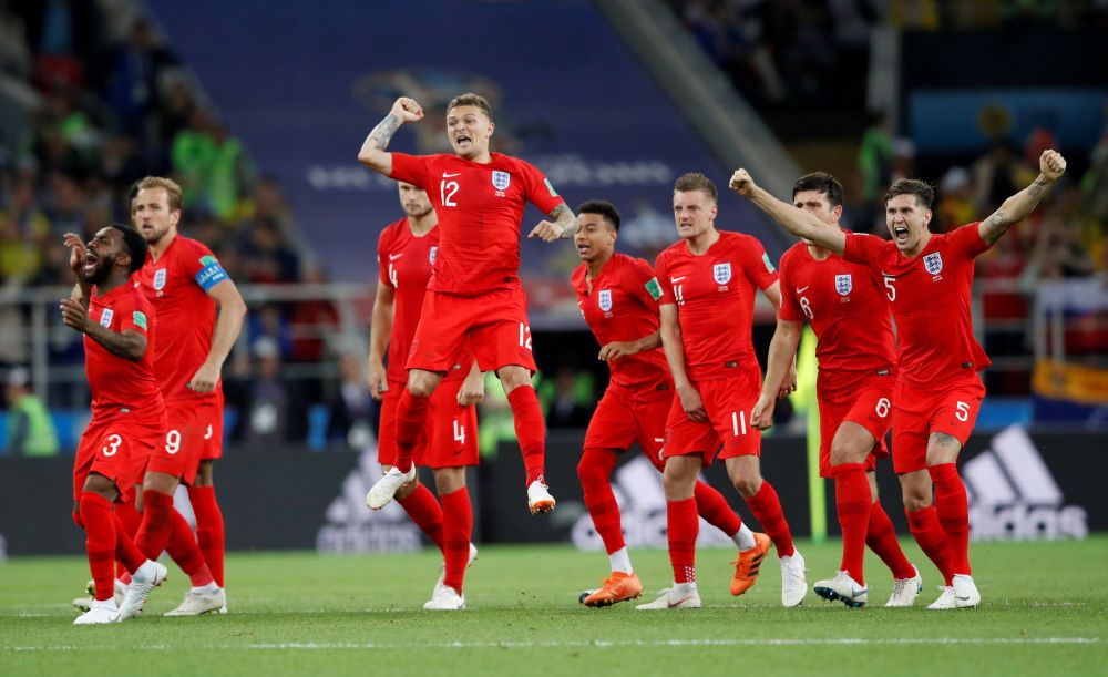 England players celebrate during the penalty shootout against Colombia, July 3, 2018. u00e2u20acu2022 Reuters pic