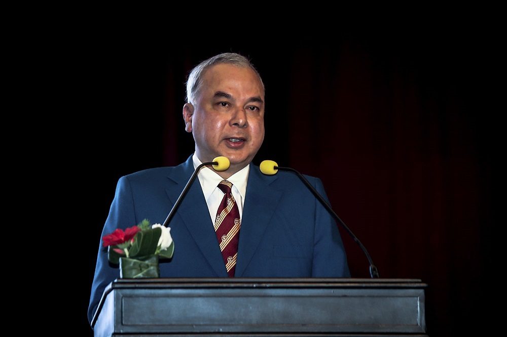 Peraku00e2u20acu2122s Sultan Nazrin Muizzuddin Shah delivers his keynote address at the International Malaysia Law Conference 2018 at the Royale Chulan hotel in Kuala Lumpur August 14, 2018.u00e2u20acu201dPicture by Hari Anggara