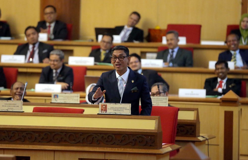 Ahmad Faizal Azumu is pictured speaking at the Perak state assembly August 13, 2018. u00e2u20acu201d Picture by Farhan Najib
