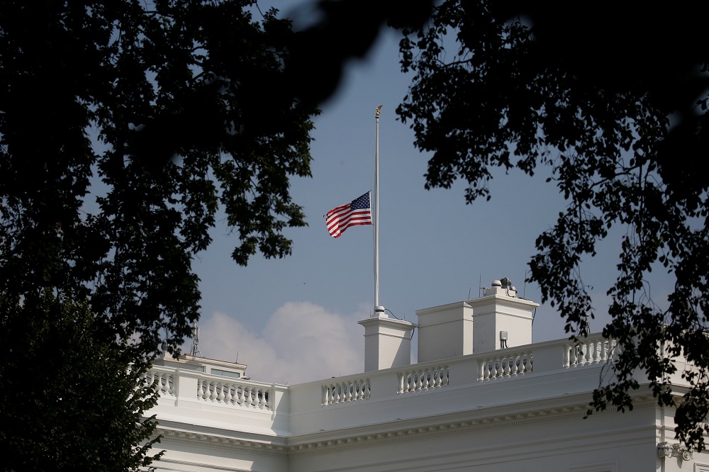 The White House flag is seen after being returned to half-staff in honor of Senator John McCain at the White House, August 27, 2018. u00e2u20acu201d Reuters pic