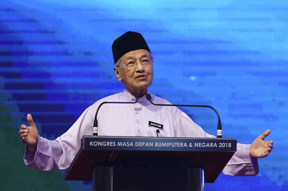 Prime Minister Tun Dr Mahathir Mohamad delivers his keynote speech during the Congress on the Future of Bumiputera and the Nation at the Kuala Lumpur Convention Centre September 1, 2018. u00e2u20acu201d Picture by Yusof Mat Isa