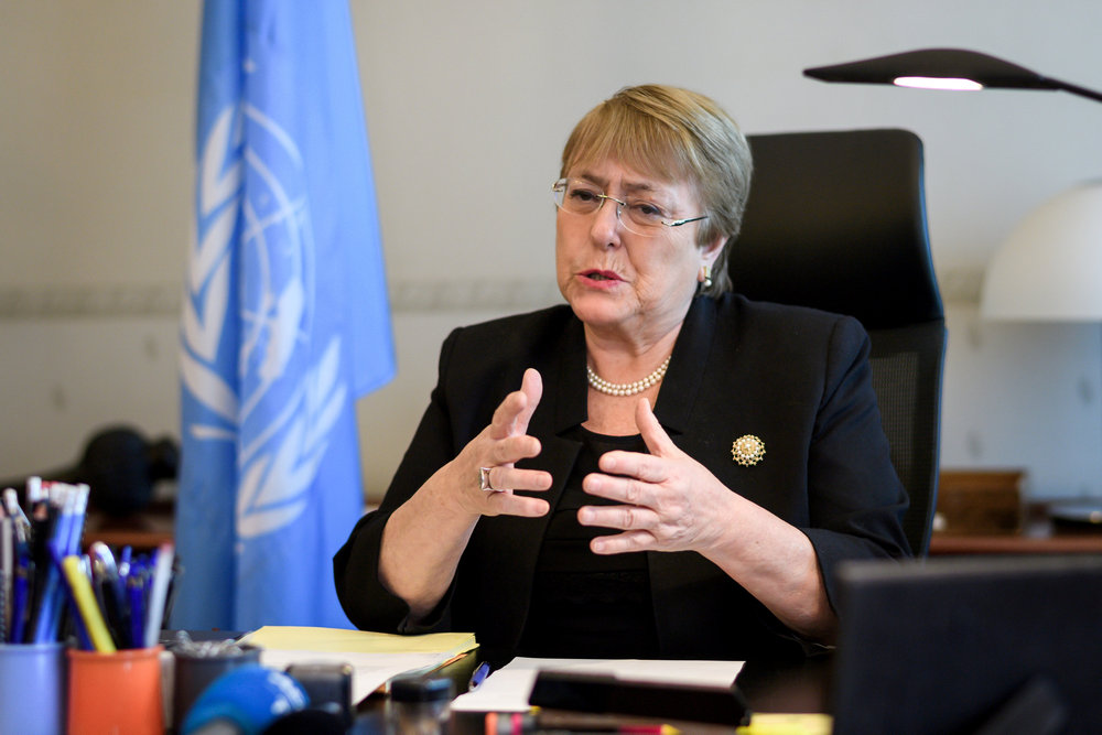 Former Chilean president Michelle Bachelet speaks from her office at the Palais Wilson on her first day as new United Nations (UN) High Commissioner for Human Rights in Geneva, Switzerland September 3, 2018 u00e2u20acu201d AFP pic