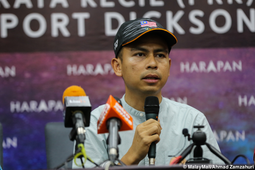 PKR communication director Fahmi Fadzil speaks to media during a press conference on the P132 Port Dickson by-election October 13,2018. u00e2u20acu201d Picture by Ahmad Zamzahuri