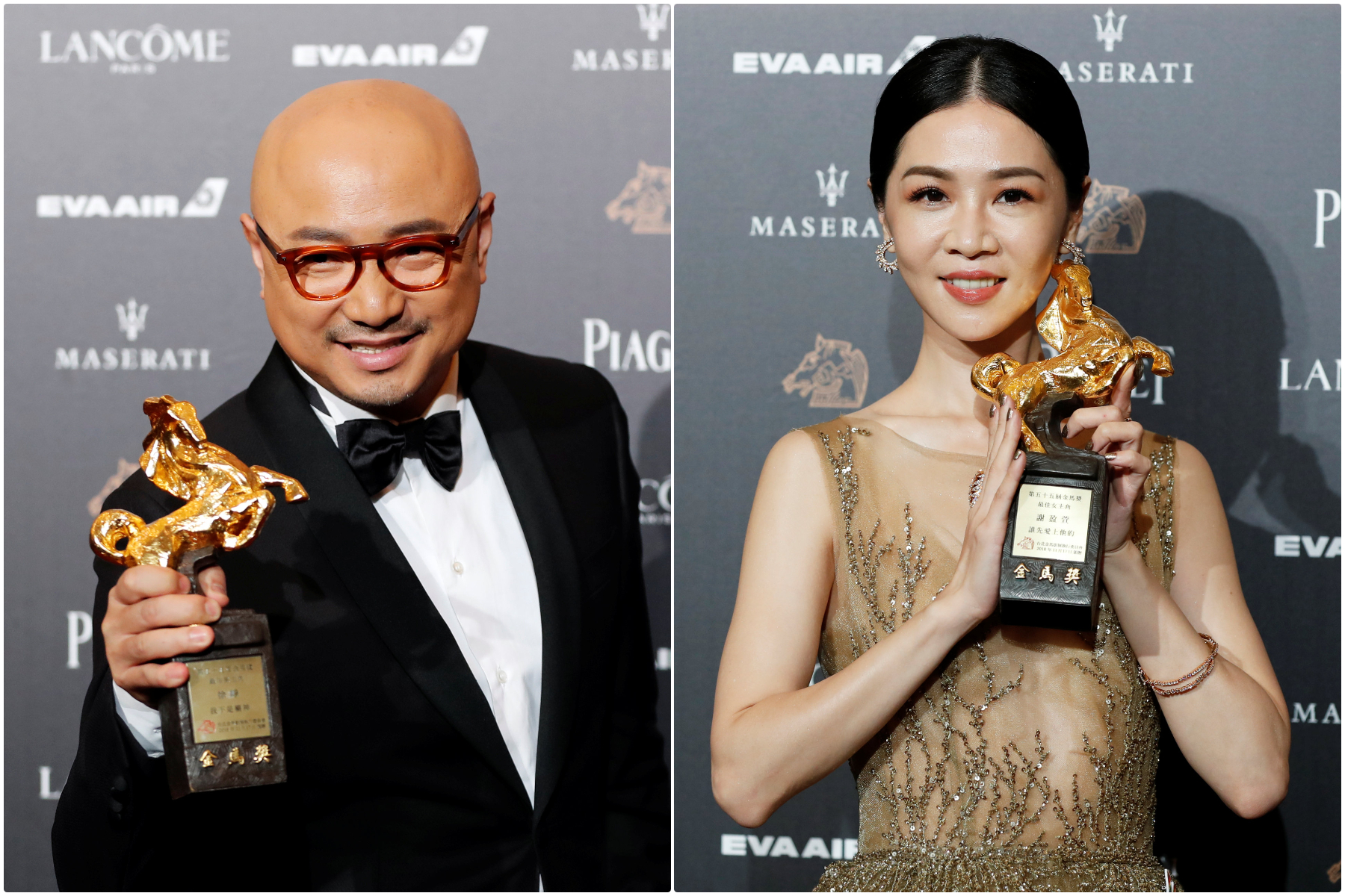 徐峥（左）和谢盈萱（右）成为第55届金马奖的影帝影后。-路透社-