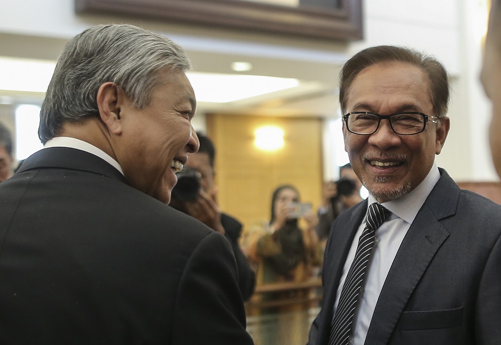 Datuk Seri Anwar Ibrahim with Datuk Seri Ahmad Zahid Hamidi at Parliament in Kuala Lumpur November 12, 2018. u00e2u20acu201d Picture by Azneal Ishak