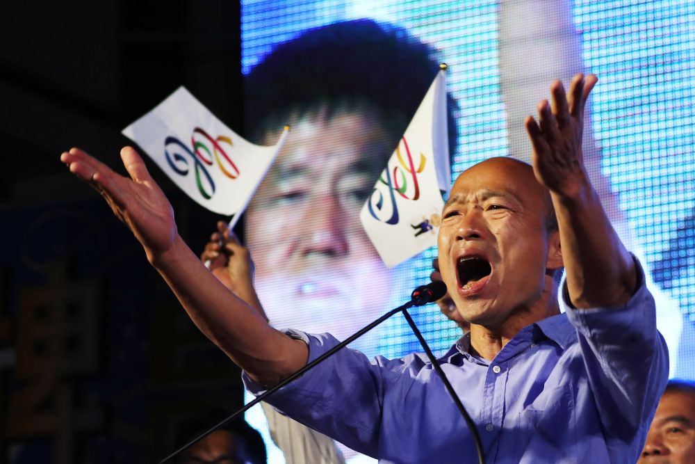 Opposition Nationalist Kuomintang Party (KMT) Kaohsiung mayoral candidate Han Kuo-yu celebrates after winning in local elections, in Kaohsiung  November 24, 2018. u00e2u20acu201d Reuters pic