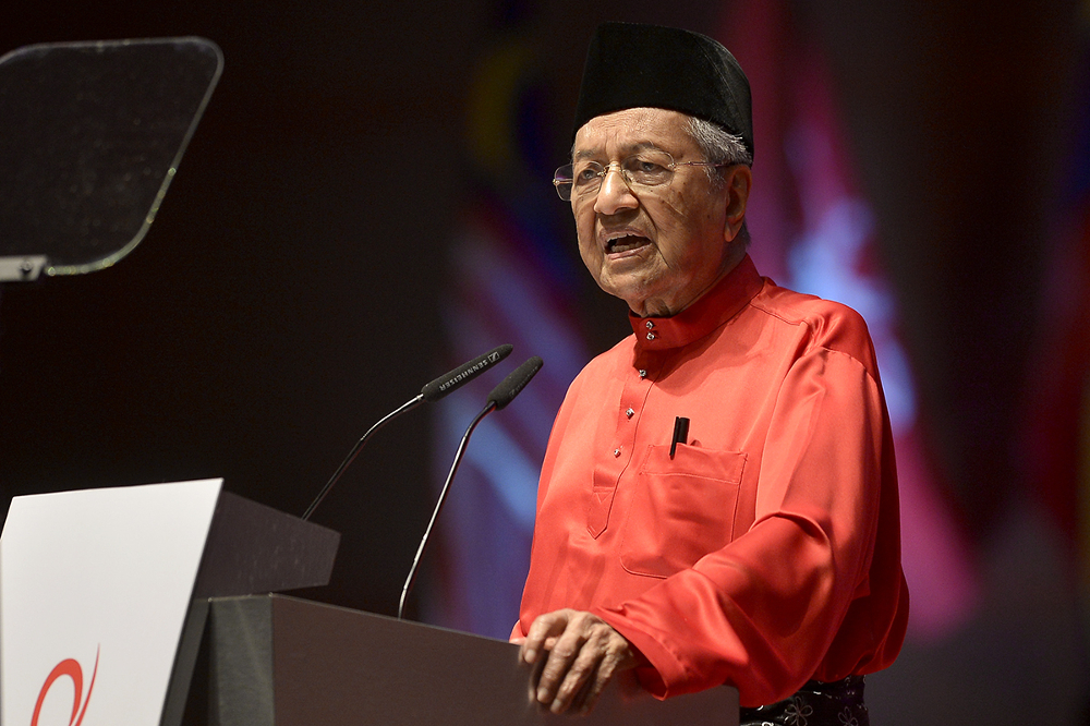 Parti Pribumi Bersatu Malaysia chairman Tun Dr Mahathir Mohamad speaks during their second annual general meeting in Putrajaya December 29, 2018. u00e2u20acu2022 Picture by Mukhriz Hazim