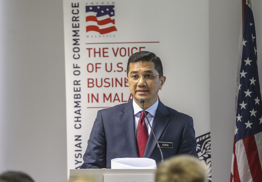 Economic Affairs Minister Datuk Seri Azmin Ali speaks during opening ceremony of the new Amcham office at Faber Imperial Court in Kuala Lumpur January 8, 2019. u00e2u20acu201d Picture by Firdaus Latif