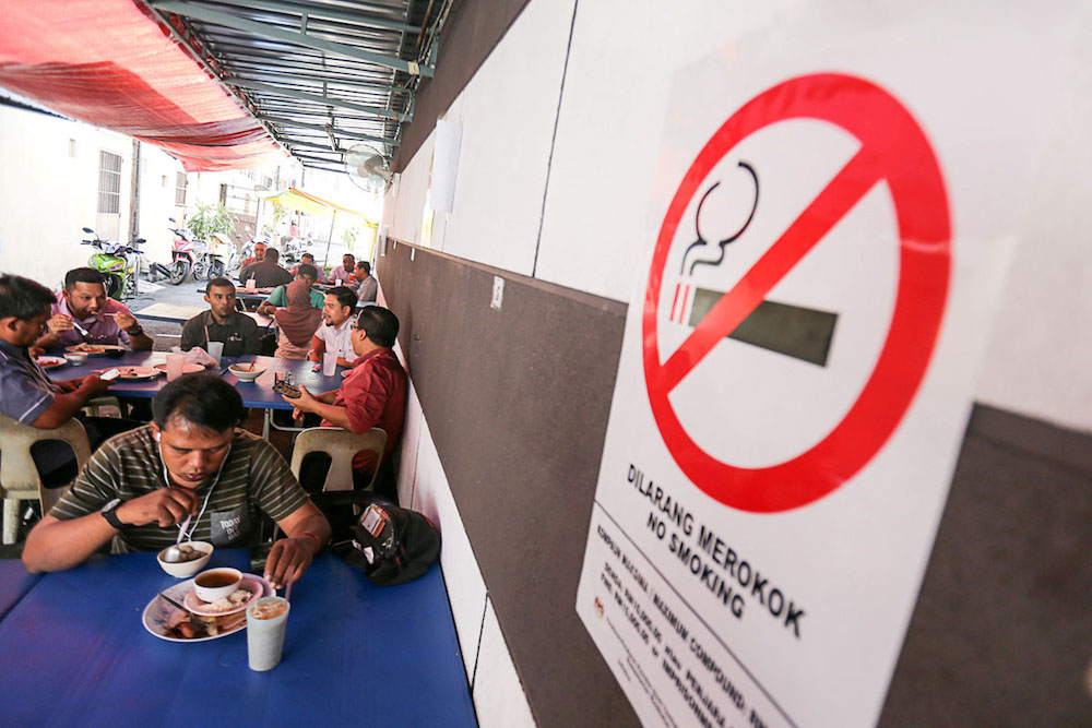 A no-smoking sign is seen at a restaurant in George Town January 7, 2019. u00e2u20acu201d Picture by Sayuti Zainudin