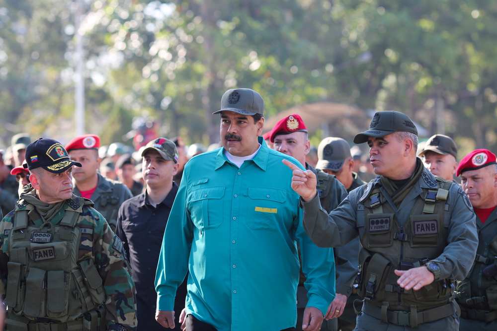 Venezuela's President Nicolas Maduro (centre) speaks with his Defence Minister Vladimir Padrino Lopez and Remigio Ceballos Strategic Operational Commander of Bolivarian National Armed Forces in Valencia, Venezuela January 27, 2019.  u00e2u20acu201d Reuters pic