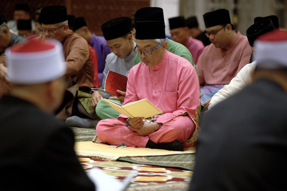 Yang di-Pertuan Agong Sultan Abdullah Sultan Ahmad Shah attends the recital of Yasin, solat hajat and tahlil prayers at Istana Negara in Kuala Lumpur February 7, 2019. u00e2u20acu201d Bernama pic