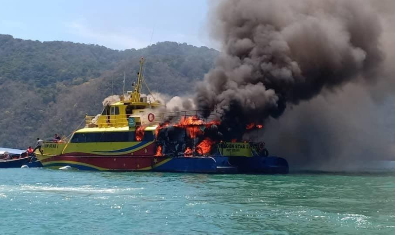 A fire erupted on board the Kuala Perlis-bound ferry earlier this afternoon. u00e2u20acu201d Picture via Facebook