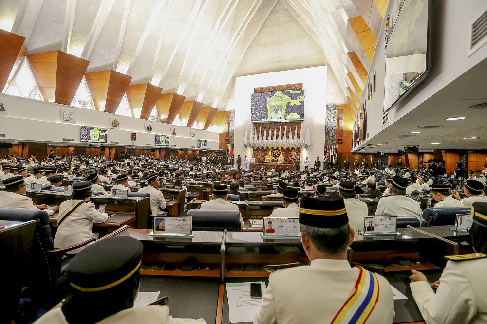 The Yang di-Pertuan Agong, Al-Sultan Abdullah Riu00e2u20acu2122ayatuddin Al-Mustafa Billah Shah, delivers his speech during the opening of the second session of the 14th Parliament in Kuala Lumpur March 11, 2019. u00e2u20acu201d Picture by Firdaus Latif 