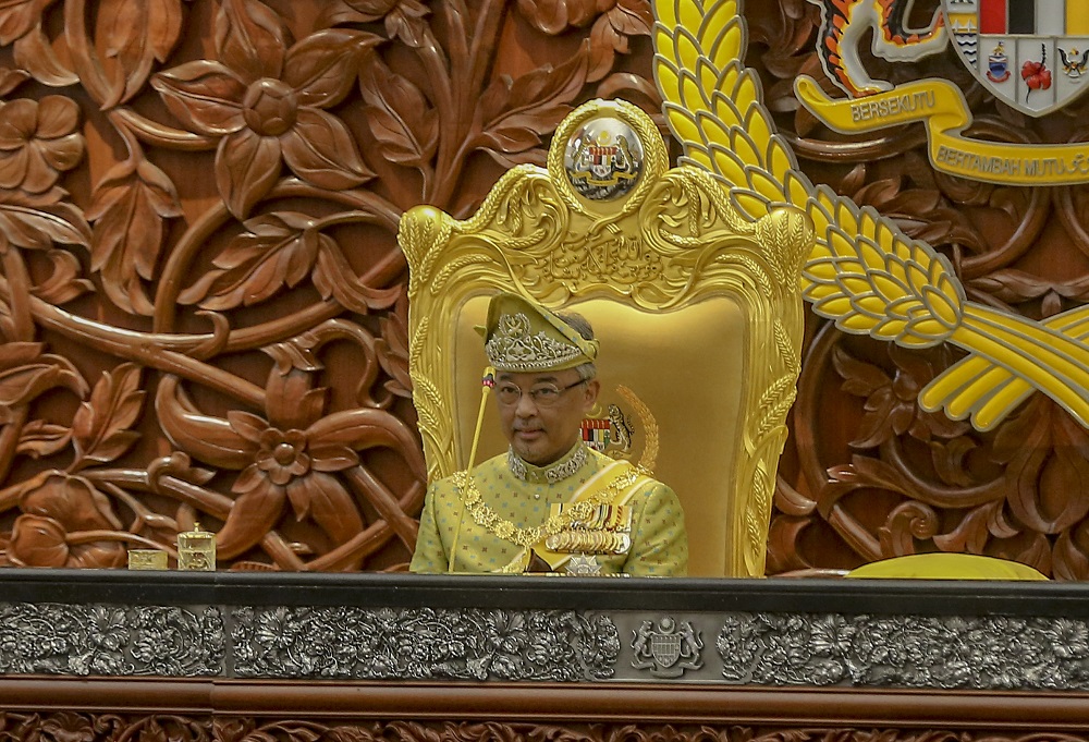 The Yang di-Pertuan Agong, Al-Sultan Abdullah Riu00e2u20acu2122ayatuddin Al-Mustafa Billah Shah, during the opening of the second session of the 14th Parliament in Kuala Lumpur March 11, 2019. u00e2u20acu201d Picture by Firdaus Latif 